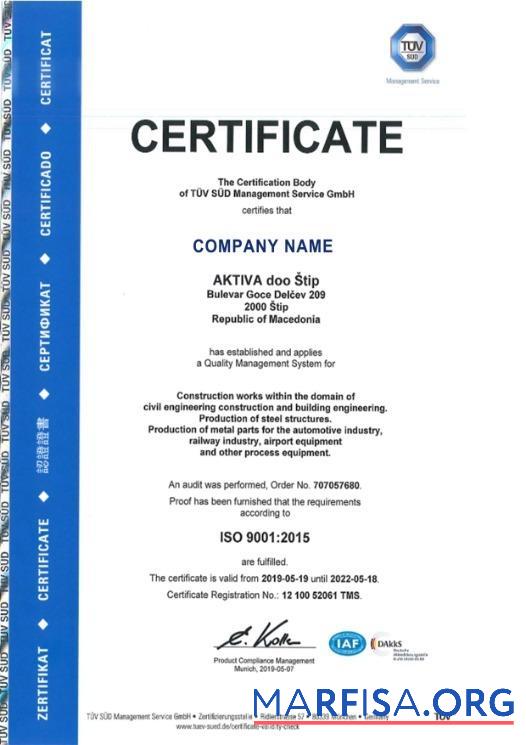 Printable Macedonia Certificate of Registration template